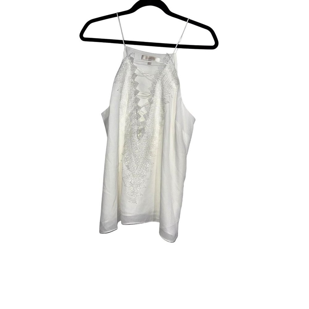 WAYF White Lace Detail Sleeveless Blouse Top L Polyester Womens